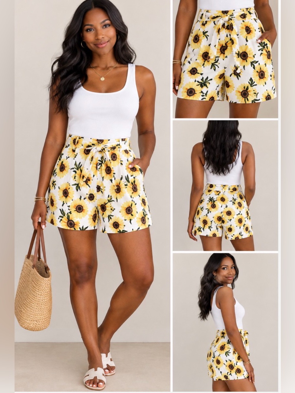 Guillaume Sunflower High Waist pleated, Tie-Belt Shorts size Medium NWOT